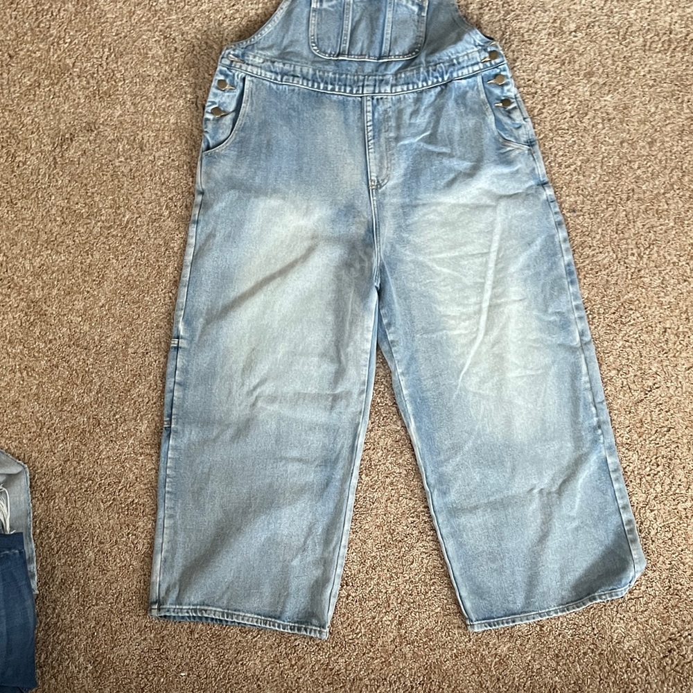 Wide Leg Light Blue Denim Overalls